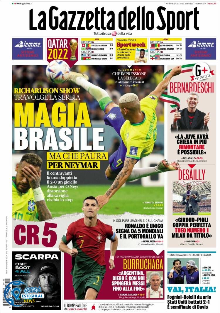 روزنامه  ورزشی گلترتا دلو اسپورت جمعه 4 آذر 1401 