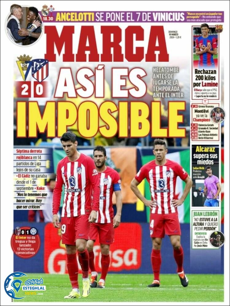 روزنامه ورزشی مارکا یکشنبه 20 اسفند 1402 