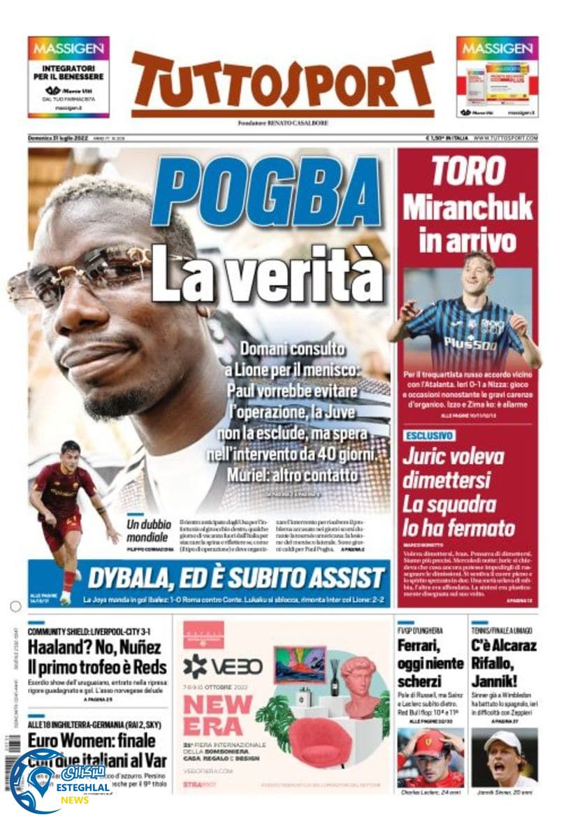 روزنامه ورزشی توتو اسپورت یکشنبه 9 مرداد 1401