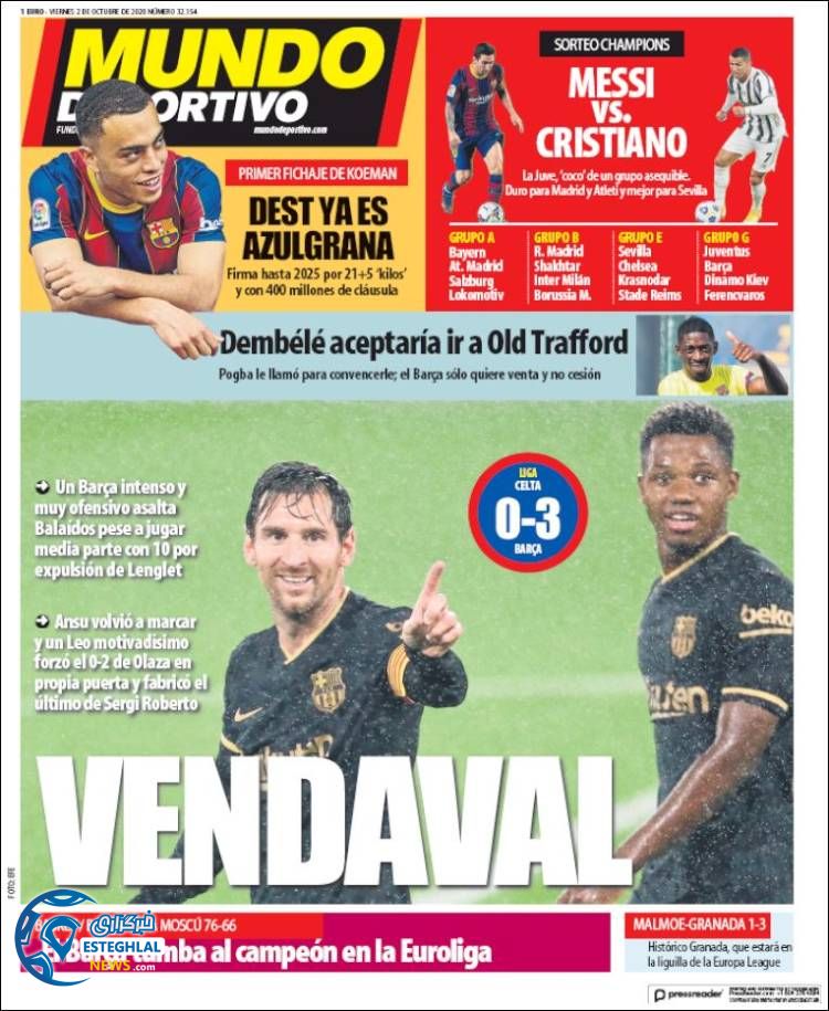 روزنامه ورزشی موندو دپورتیوو جمعه 11 مهر 1399