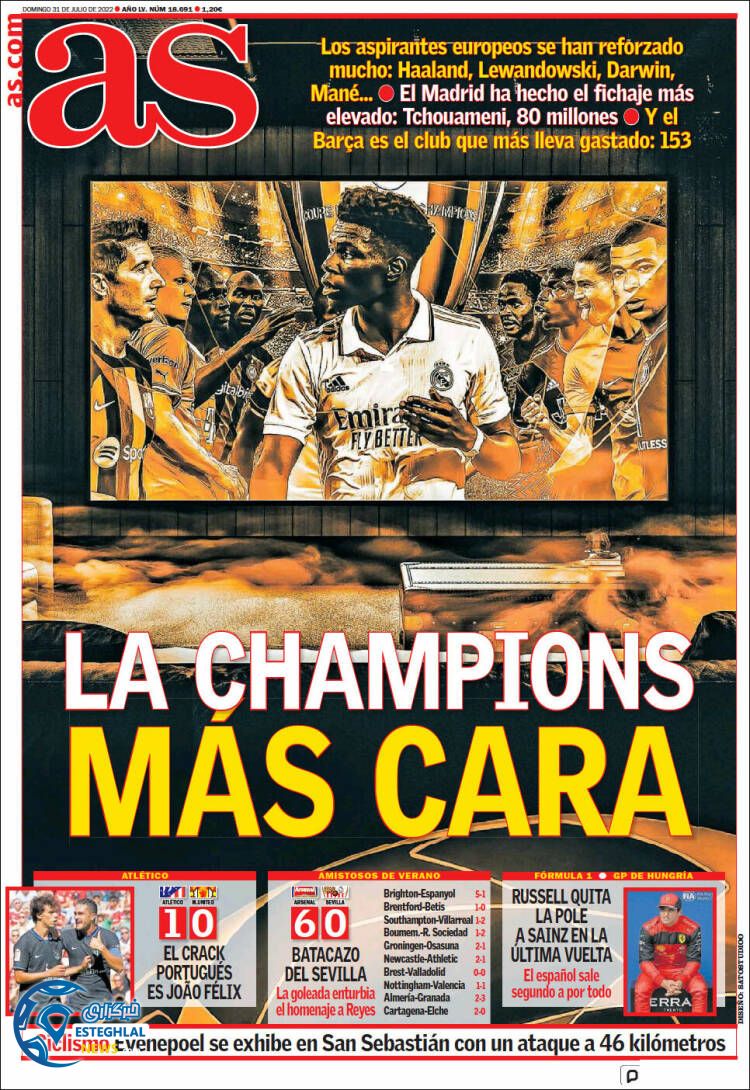 روزنامه ورزشی آ اس یکشنبه 9 مرداد 1401