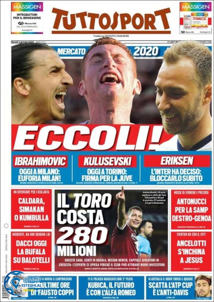 روزنامه ورزشی توتو اسپورت پنجشنبه 12 دی 1398