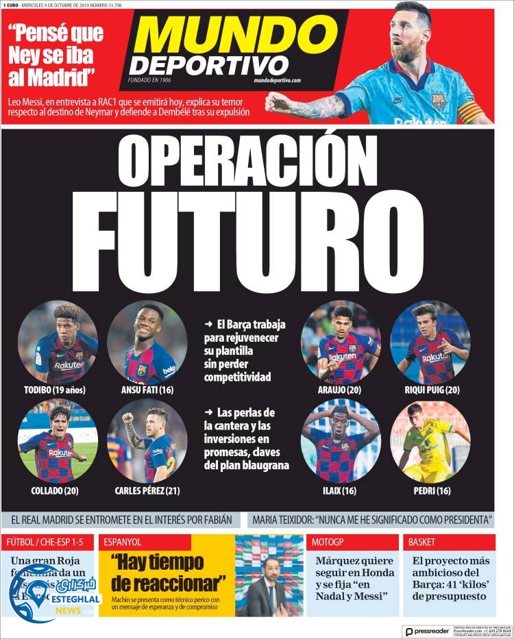 روزنامه ورزشی موندو دپورتیوو چهارشنبه 17 مهر 1398