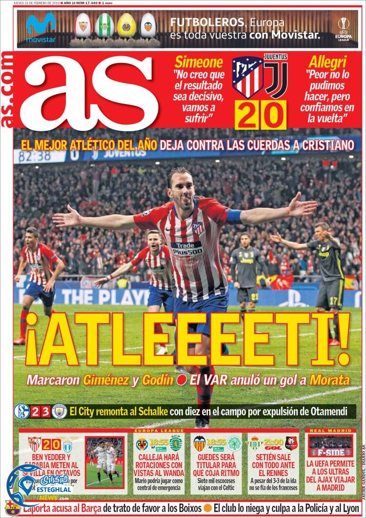 روزنامه ورزشی آ اس پنجشنبه 2 اسفند 1397