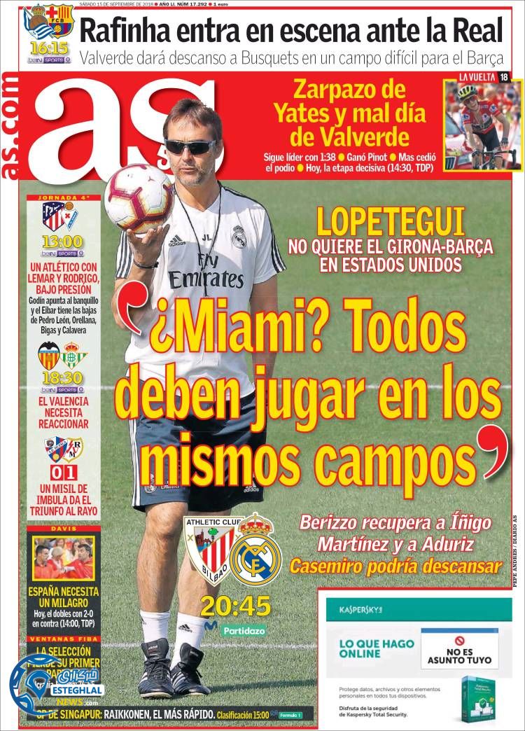 روزنامه ورزشی آ اس شنبه 24 شهریور 1397