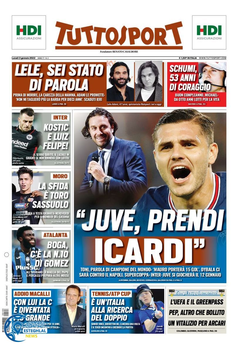 روزنامه ورزشی توتو اسپورت دوشنبه 13 دی 1400