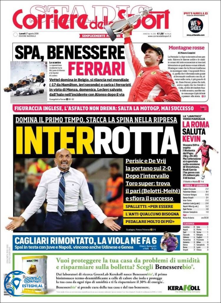 روزنامه ورزشی کوریره دلو اسپورت دوشنبه 5 شهریور 1397