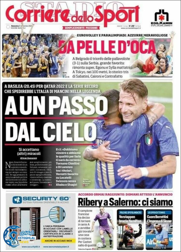 روزنامه ورزشی کوریره دلو اسپورت یکشنبه 14 شهریور 1400