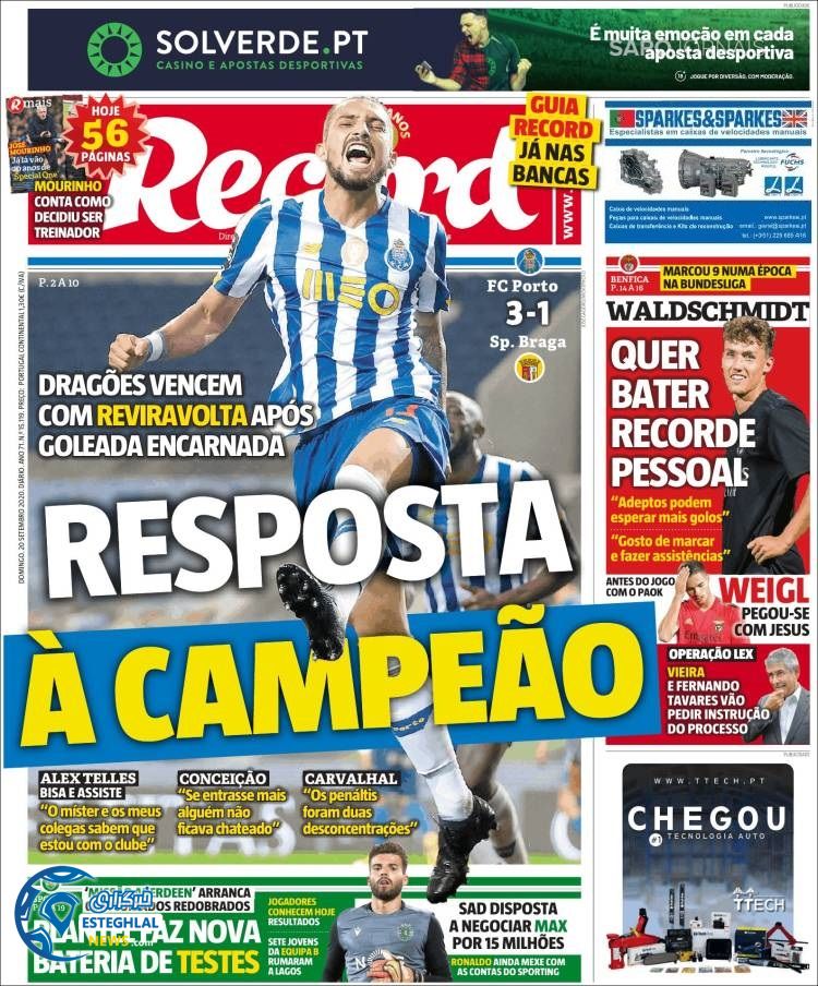 روزنامه ورزشی رکورد یکشنبه 30 شهریور 1399