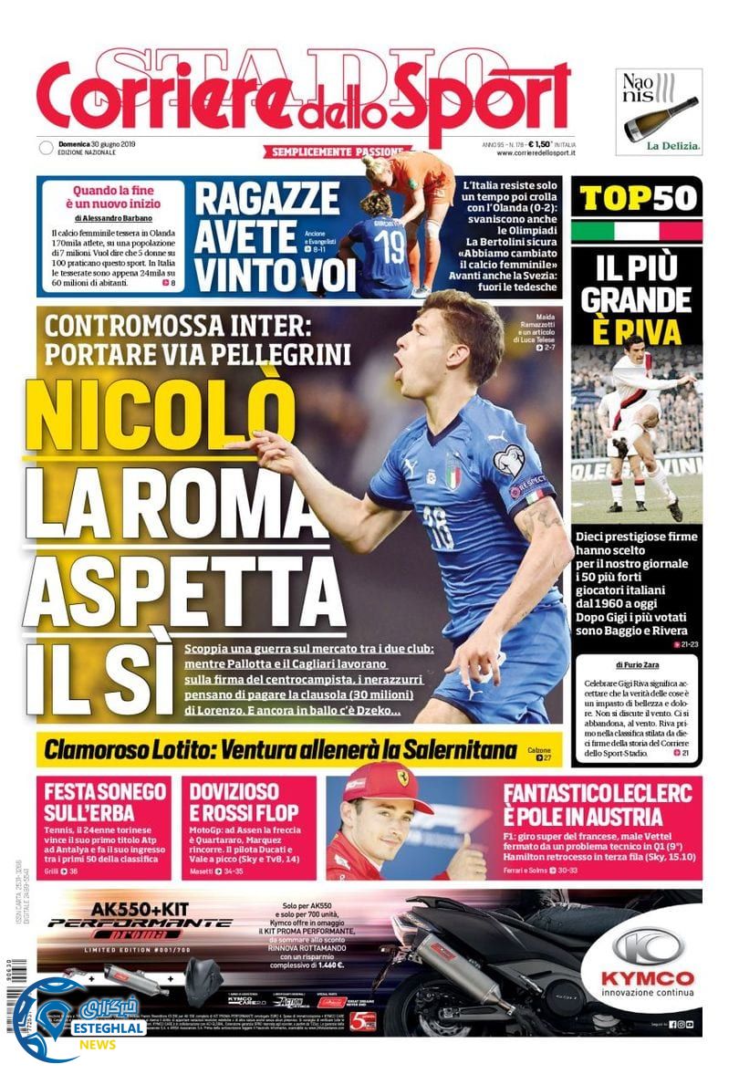 روزنامه ورزشی کوریره دلو اسپورت یکشنبه 9 تیر 1398