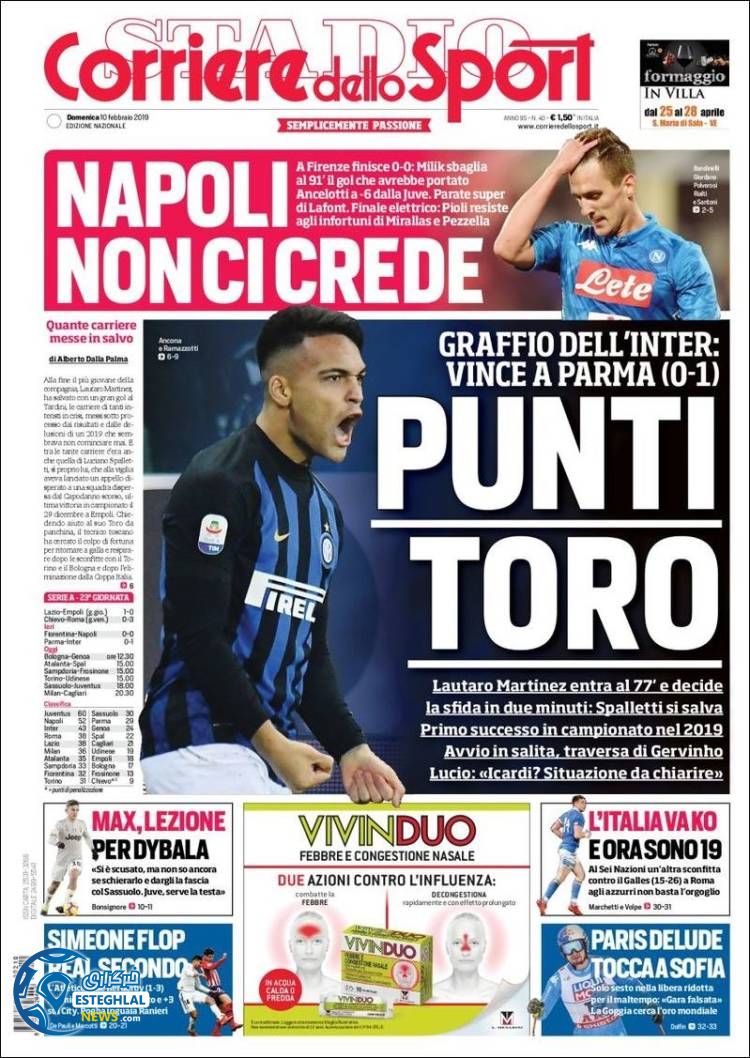 روزنامه ورزشی کوریره دلو اسپورت یکشنبه 21 بهمن 1397