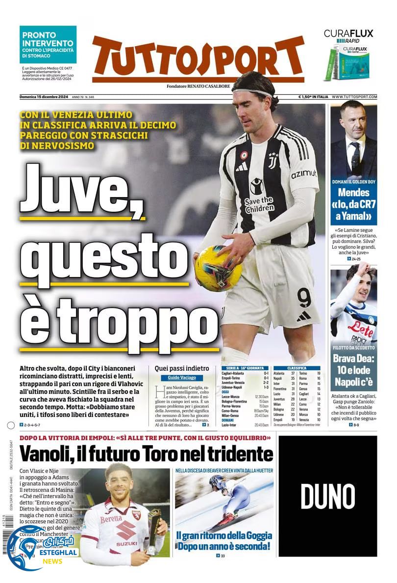 روزنامه ورزشی توتو اسپورت یکشنبه 25 آذر 1403 