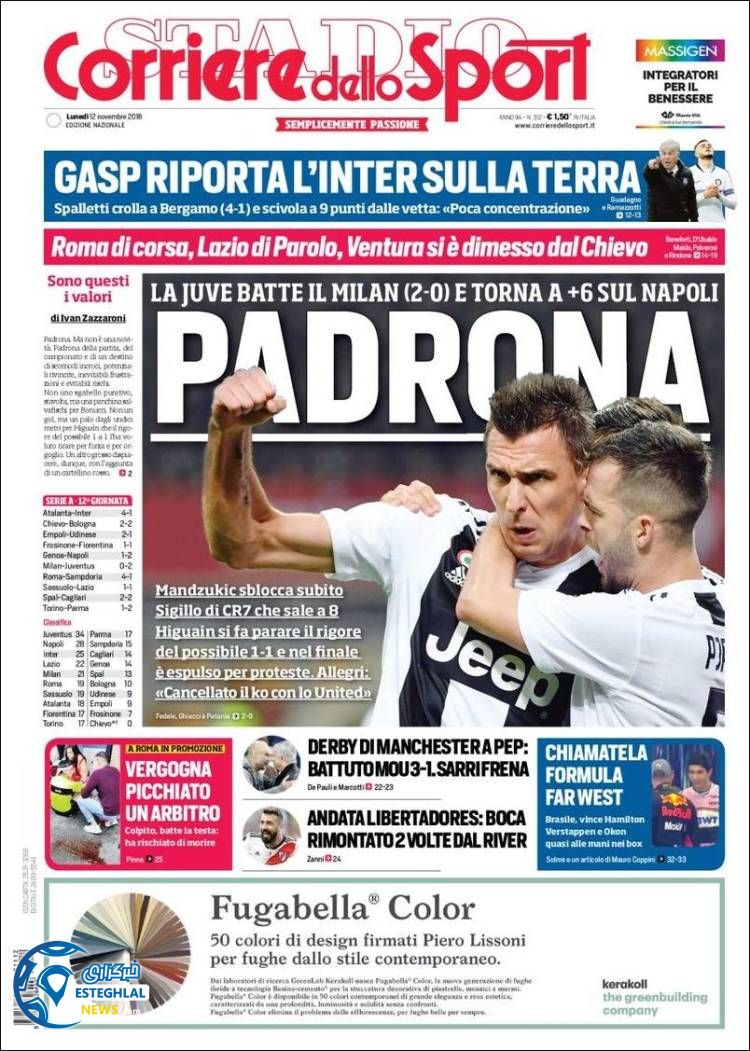 روزنامه ورزشی کوریره دلو اسپورت دوشنبه 21 آبان 1397