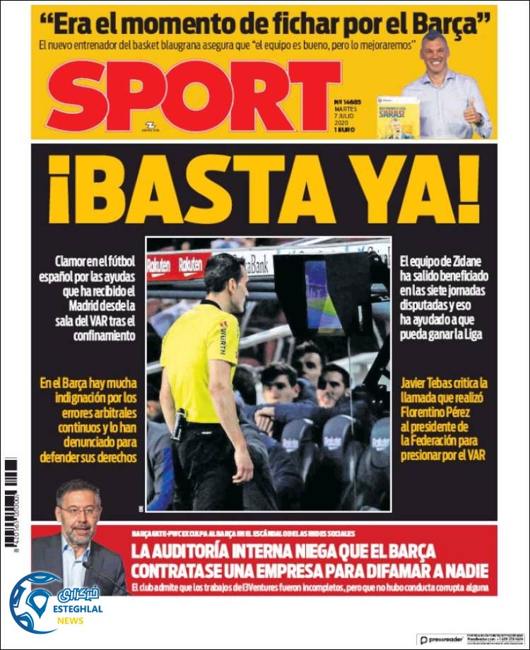 روزنامه ورزشی اسپورت سه شنبه 17 تیر 1399