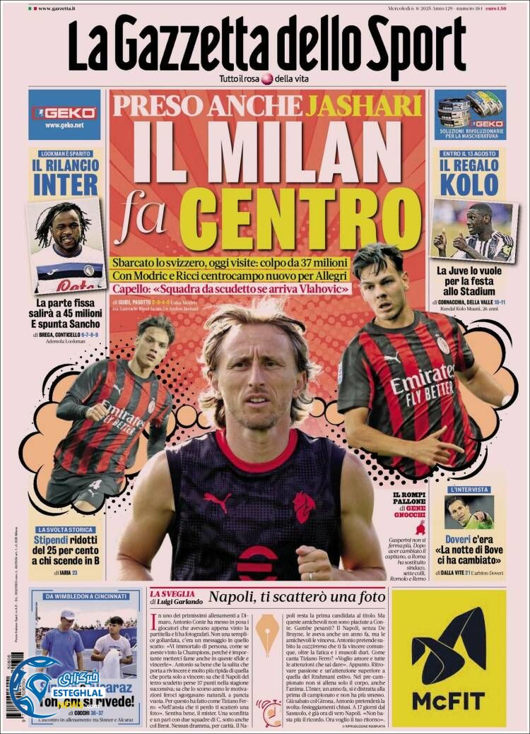 روزنامه ورزشی گاتزتا دلو اسپورت چهارشنبه 15 مرداد 1404 