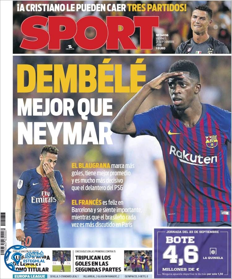 روزنامه ورزشی اسپورت جمعه 30 شهریور 1397