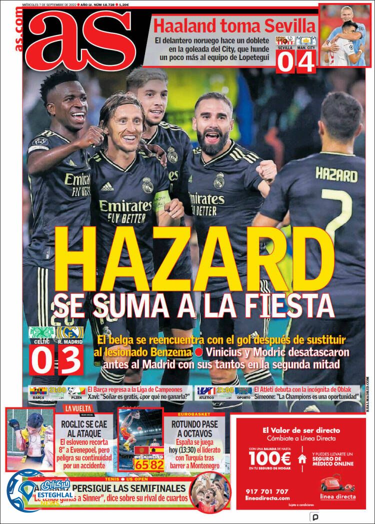 روزنامه ورزشی آ اس چهارشنبه 16 شهریور 1401