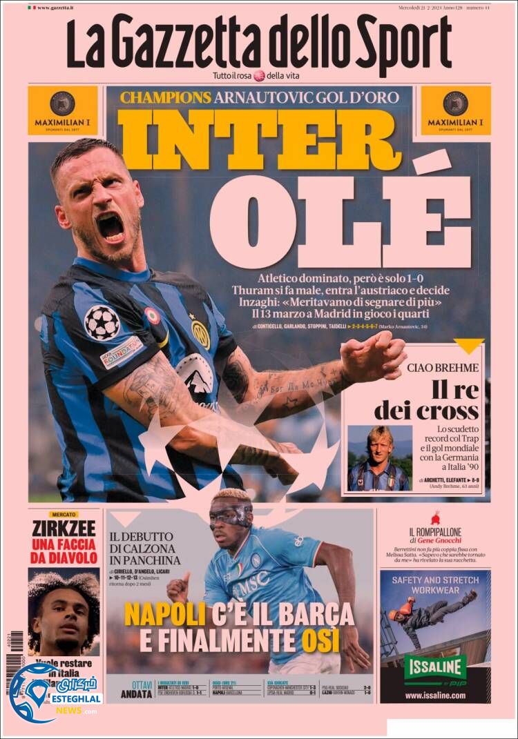 روزنامه ورزشی  گاتزتا دلو اسپورت چهارشنبه 2 اسفند 1402