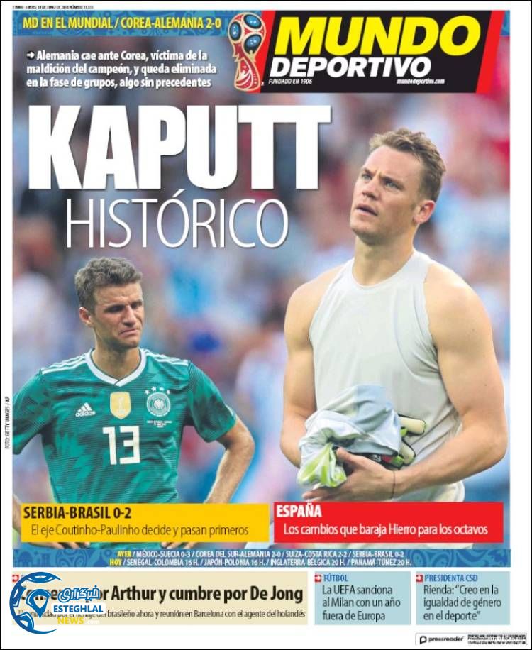 روزنامه ورزشی موندو دپورتیوو پنجشنبه 7 تیر 1397