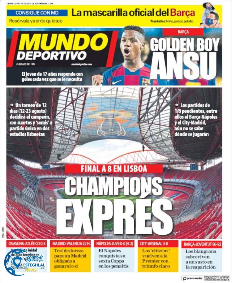 روزنامه ورزشی موندو دپورتیوو پنجشنبه 29 خرداد 1399