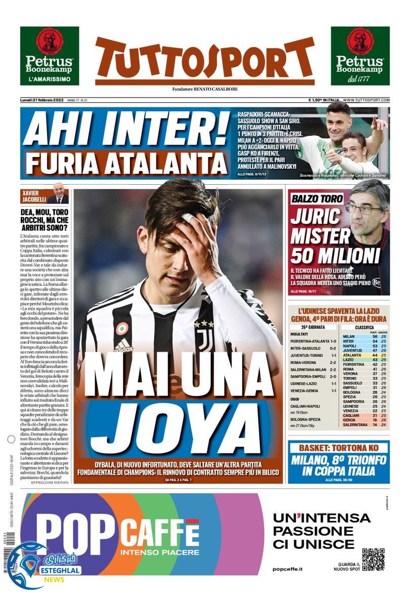 روزنامه ورزشی توتو اسپورت دوشنبه 2 اسفند 1400