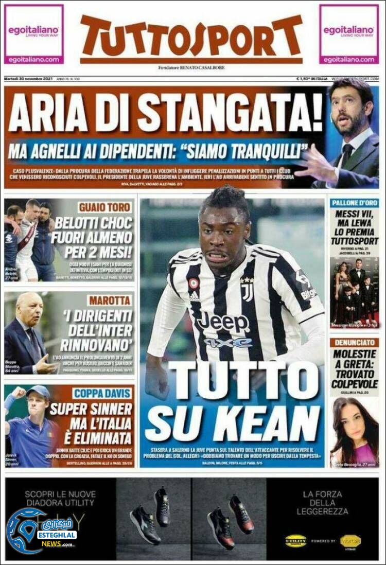 روزنامه ورزشی توتو اسپورت سه شنبه 9 آذر 1400