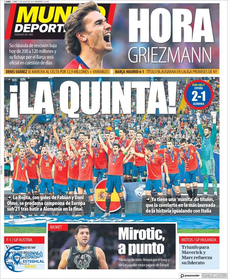 روزنامه ورزشی موندو دپورتیوو دوشنبه 10 تیر 1398