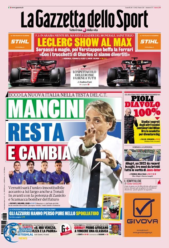 روزنامه ورزشی گاتزتا دلو اسپورت دوشنبه 8 فروردین 1401