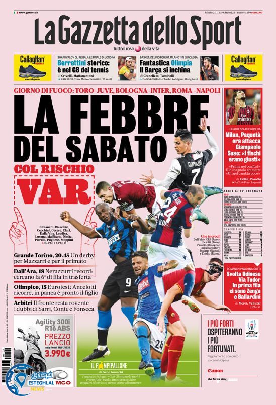 روزنامه ورزشی گاتزتا دلو اسپورت شنبه 11 آبان 1398