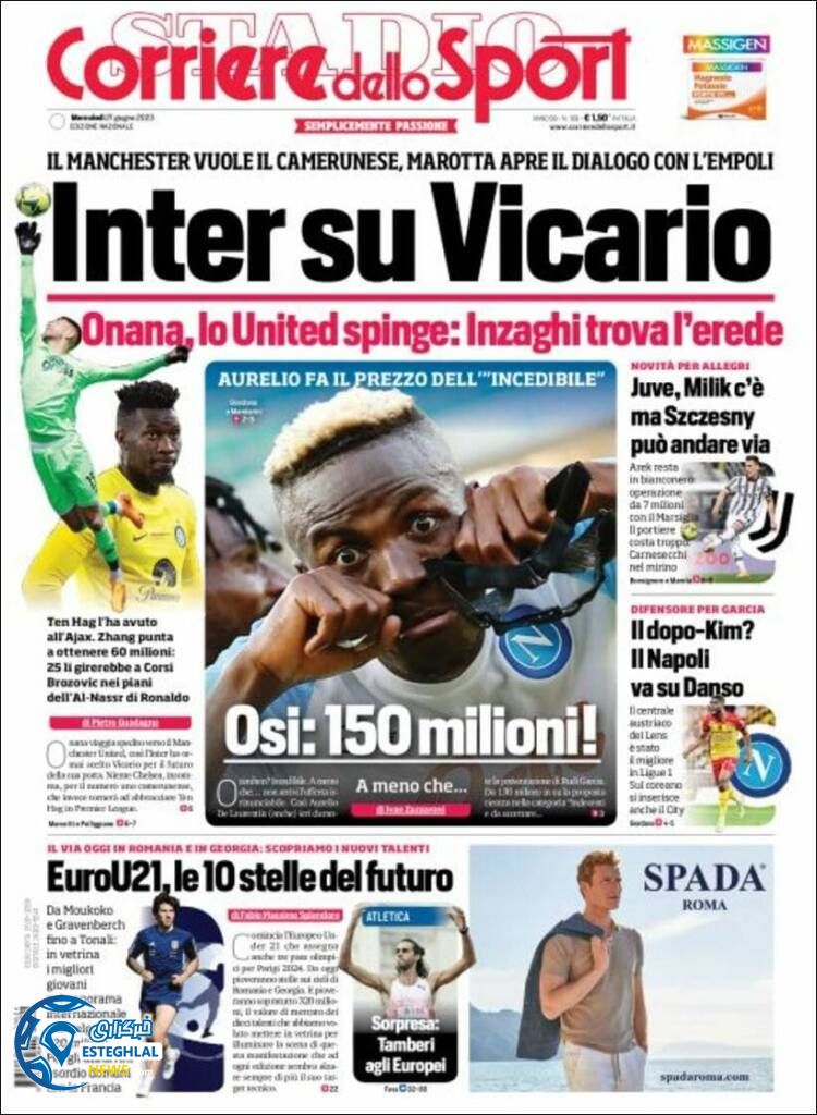 روزنامه ورزشی کوریره دلو اسپورت چهارشنبه 31 خرداد 1402 