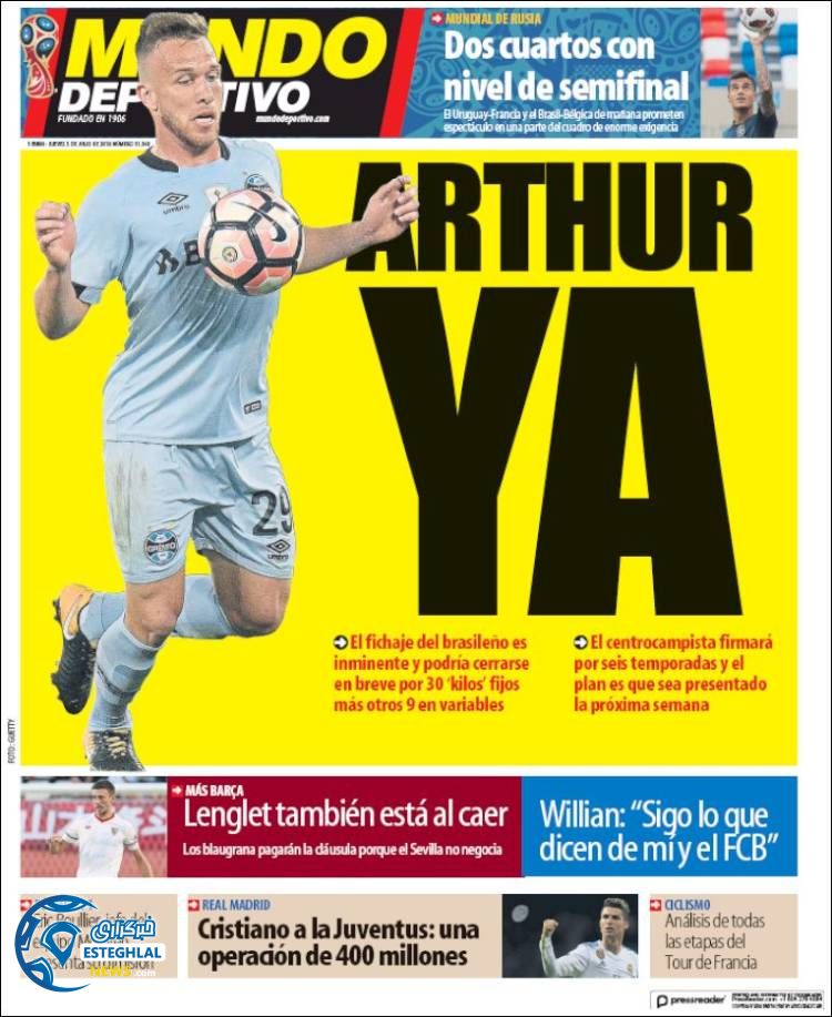 روزنامه ورزشی موندو دپورتیوو پنجشنبه 14 تیر 1397