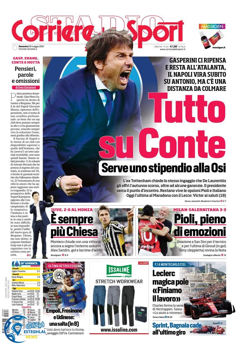 روزنامه ورزشی کوریره دلو اسپورت یکشنبه 6 خرداد 1403  