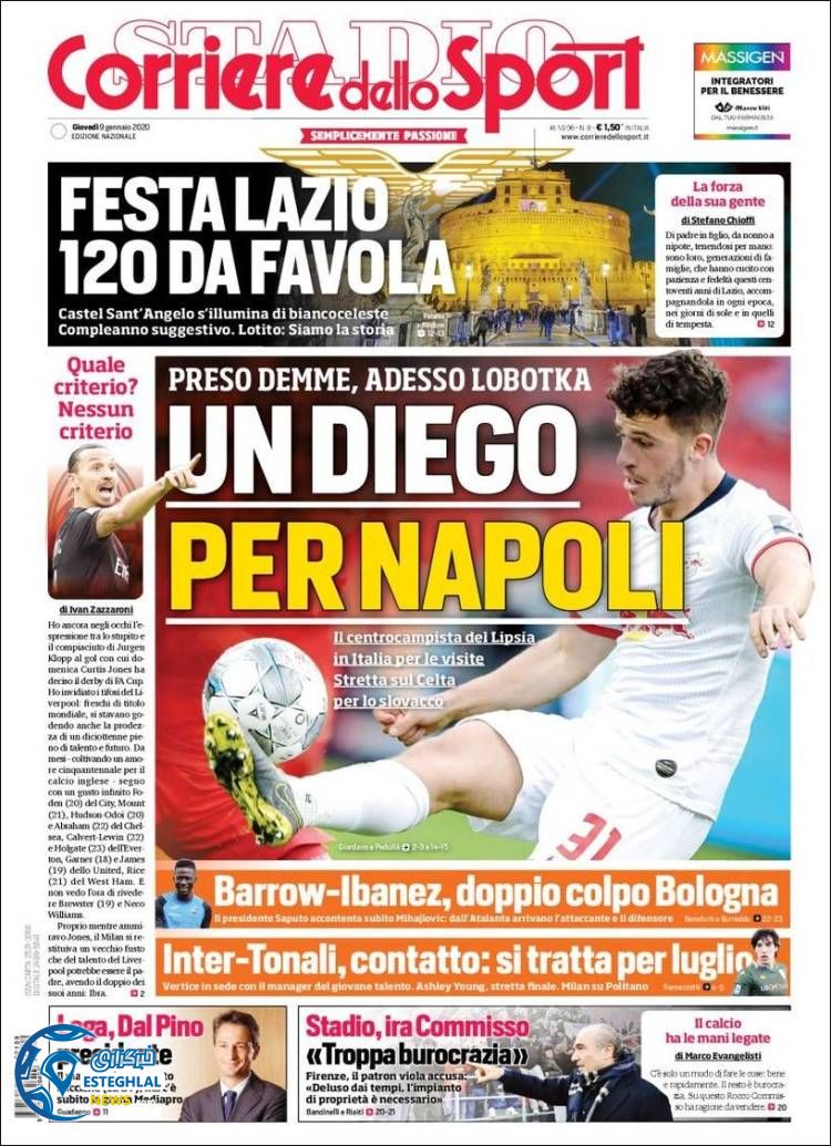 روزنامه ورزشی کوریره دلو اسپورت پنجشنبه 19 دی 1398