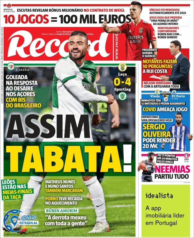 روزنامه ورزشی رکورد چهارشنبه 22 دی 1400