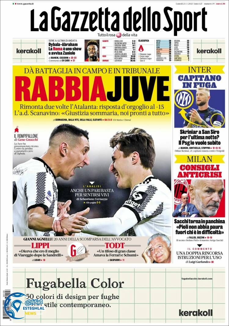 روزنامه ورزشی گاتزتا دلو اسپورت دوشنبه 3 بهمن 1401 