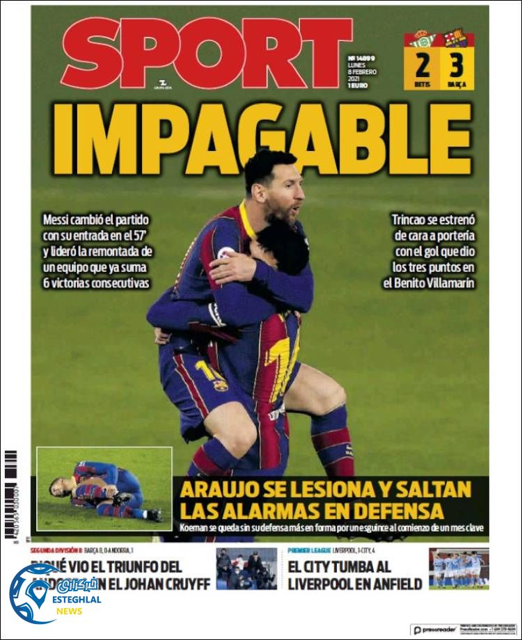 روزنامه ورزشی اسپورت دوشنبه 20 بهمن 1399