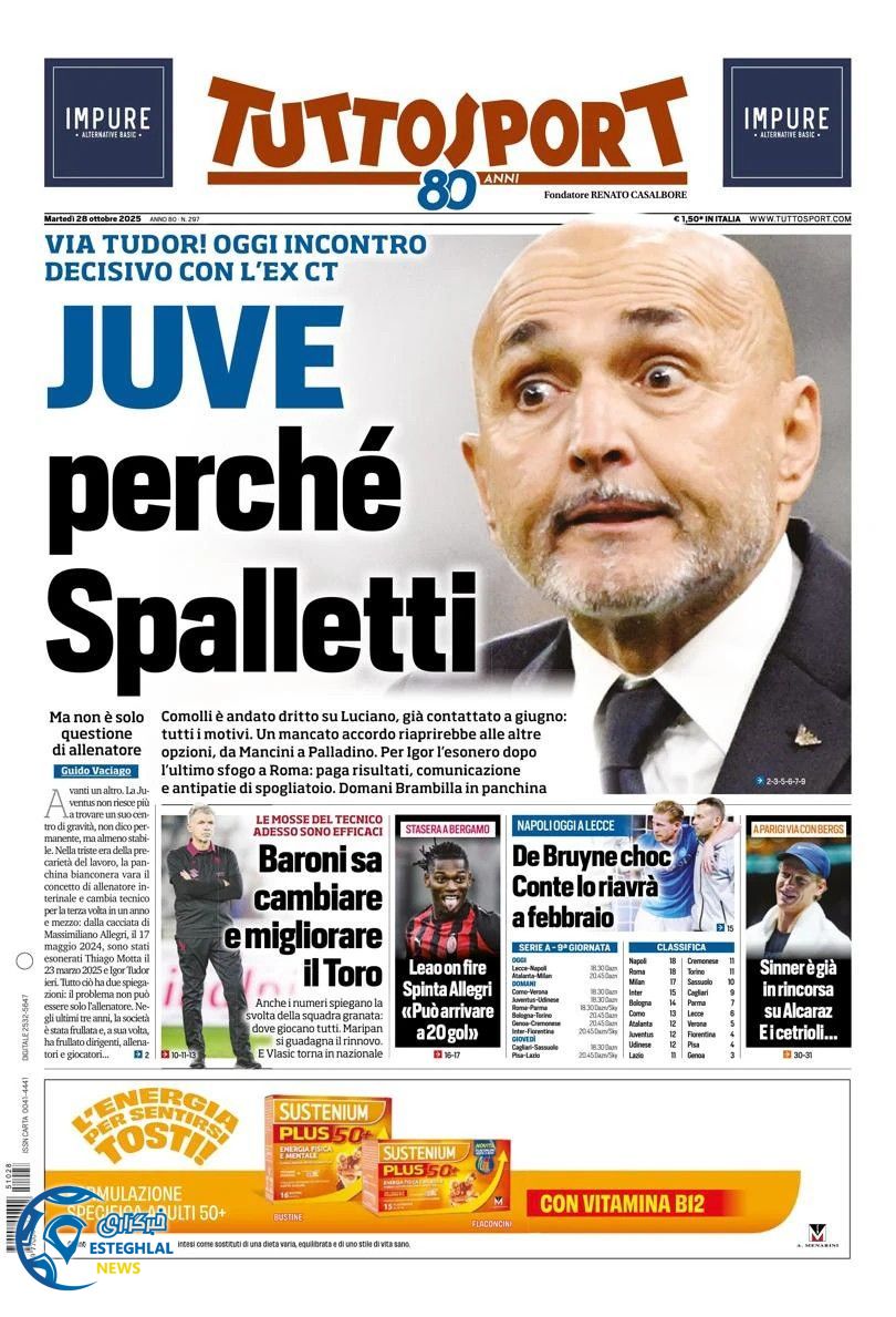 روزنامه ورزشی توتو اسپورت سه شنبه 6 آبان 1404  