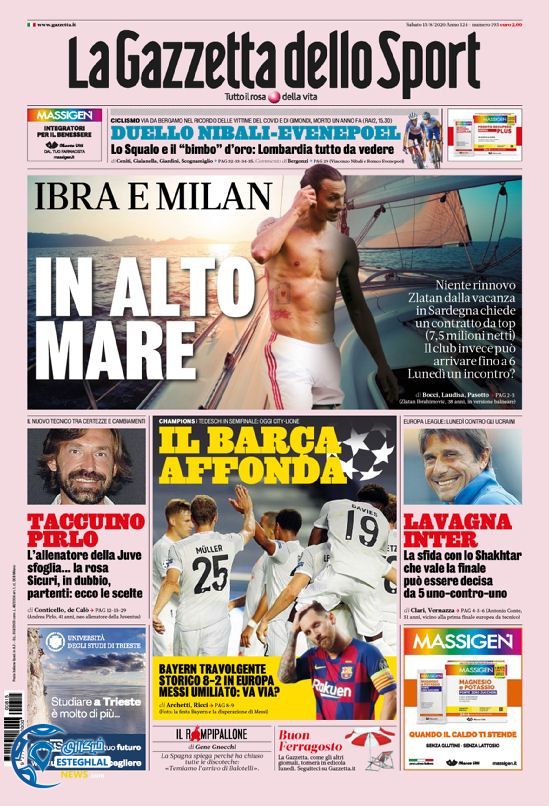 روزنامه ورزشی گاتزتا دلو اسپورت شنبه 25 مرداد 1399