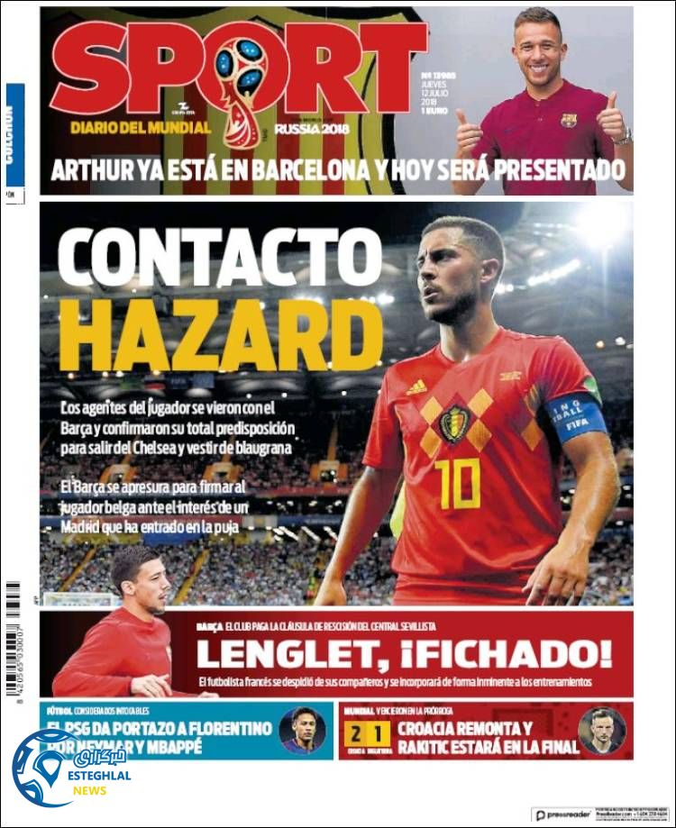 روزنامه ورزشی اسپورت پنجشنبه 21 تیر 1397