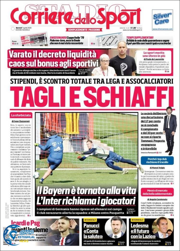 روزنامه ورزشی کوریره دلو اسپورت سه شنبه 19 فروردین 1399