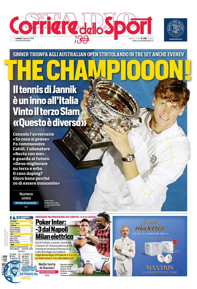 روزنامه ورزشی کوریره دلو اسپورت دوشنبه 8 بهمن 1403 