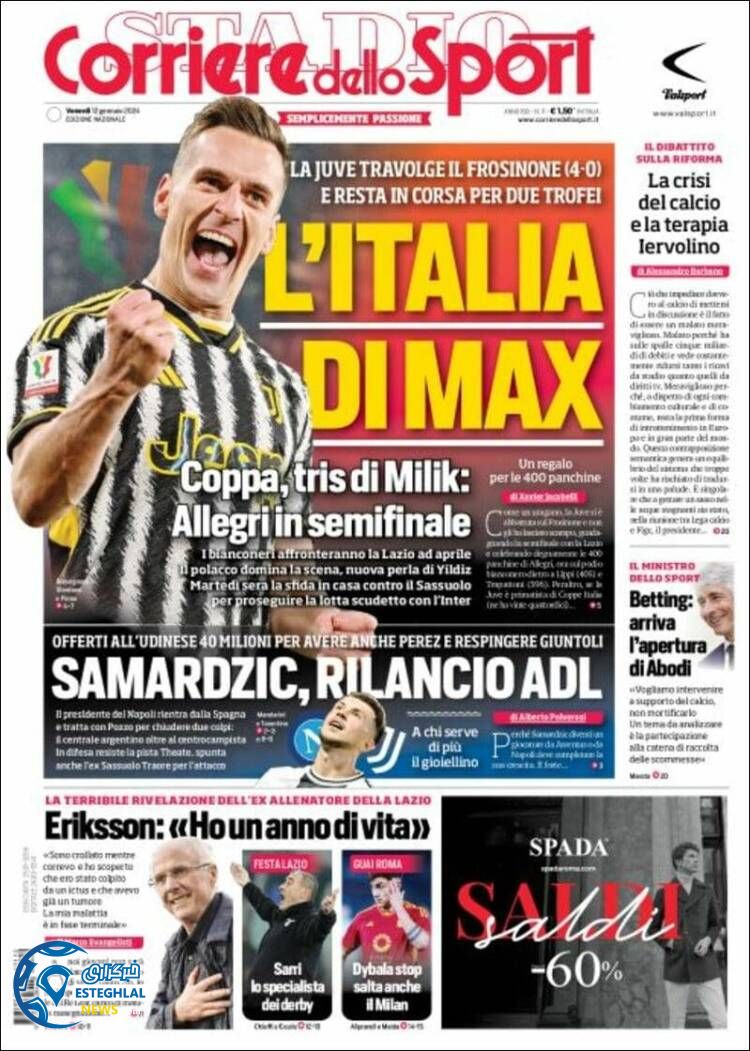 روزنامه ورزشی کوریره دلو اسپورت جمعه 22 دی 1402 