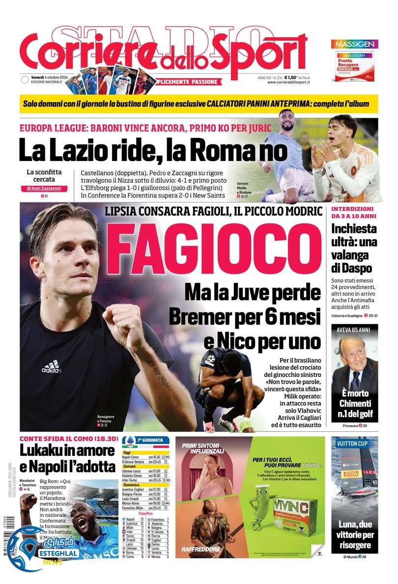 روزنامه ورزشی کوریره دلو اسپورت جمعه 13 مهر 1403 