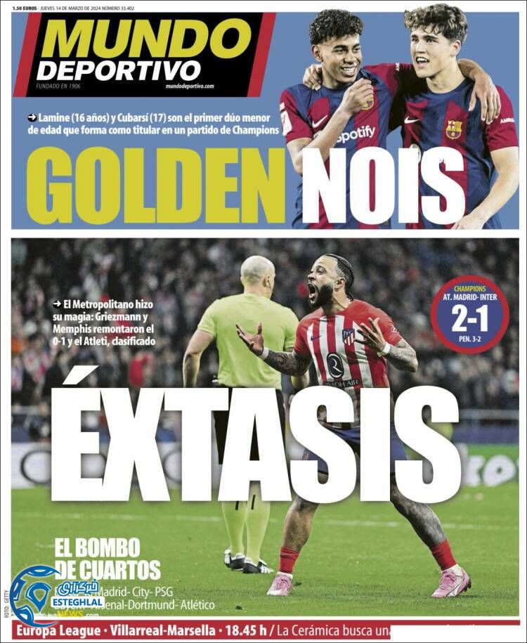 روزنامه  ورزشی موندو دپورتیوو پنجشنبه 24 اسفند 1402 