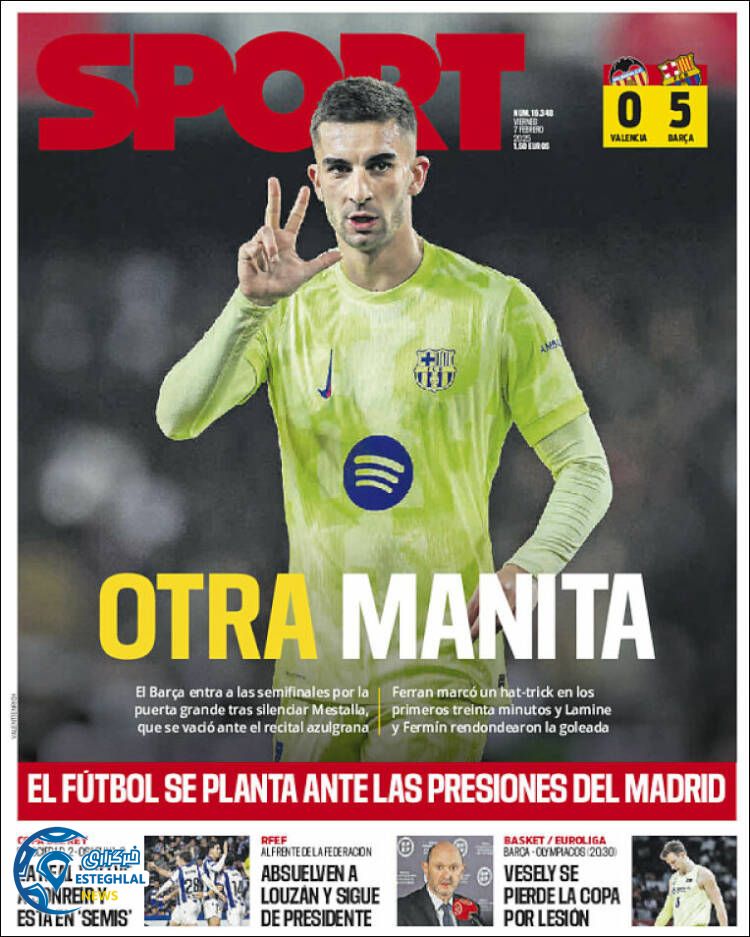 روزنامه  ورزشی اسپورت جمعه 19 بهمن 1403 