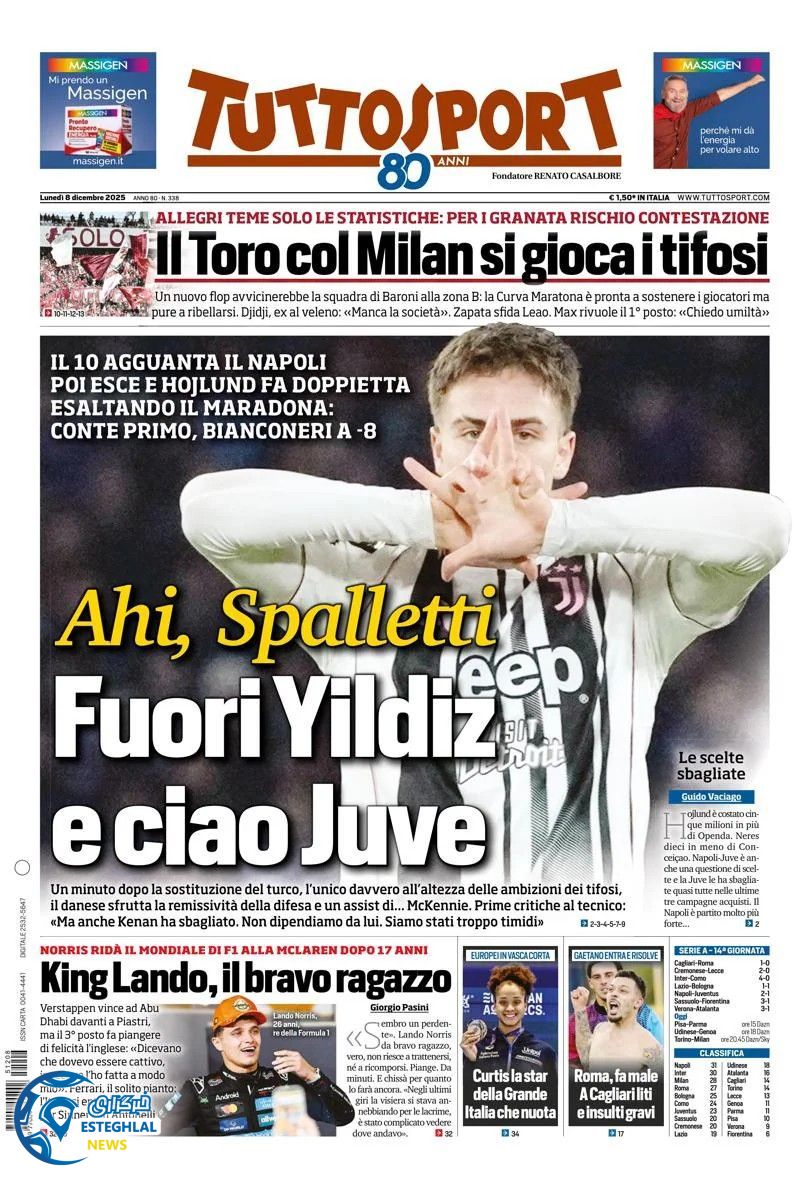 روزنامه  ورزشی توتو اسپورت دوشنبه 17 آذر 1404  