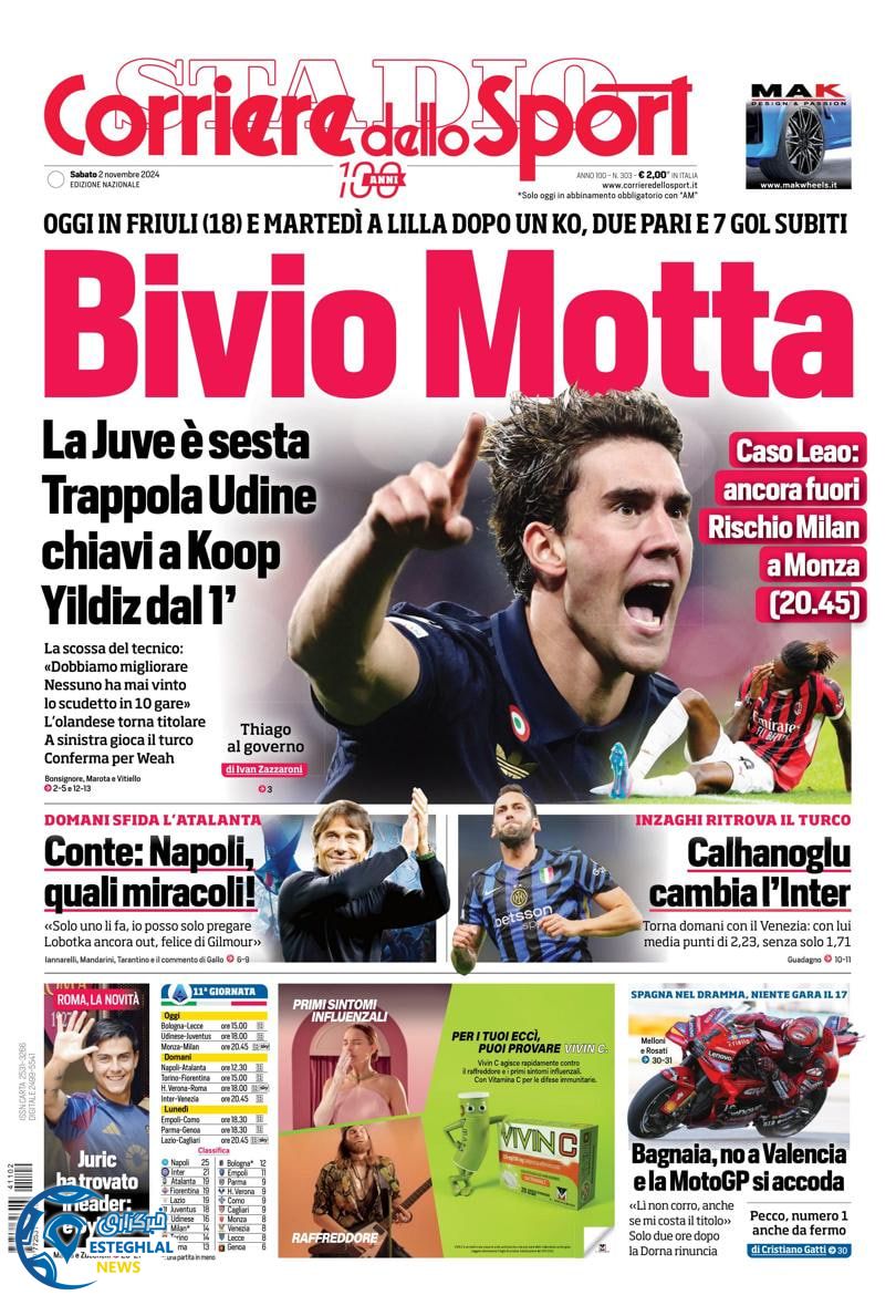 روزنامه  ورزشی کوریره دلو اسپورت شنبه 12 آبان 1403 