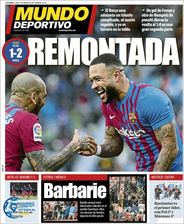 روزنامه ورزشی موندو دپورتیوو دوشنبه 16 اسفند 1400