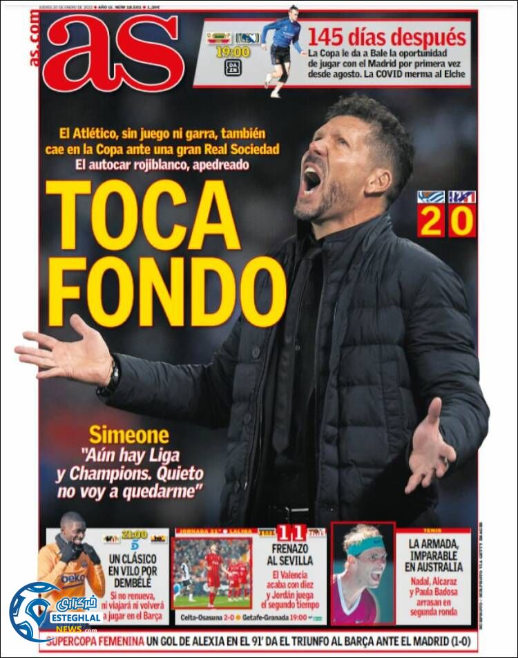 روزنامه ورزشی آ اس پنجشنبه 30 دی 1400