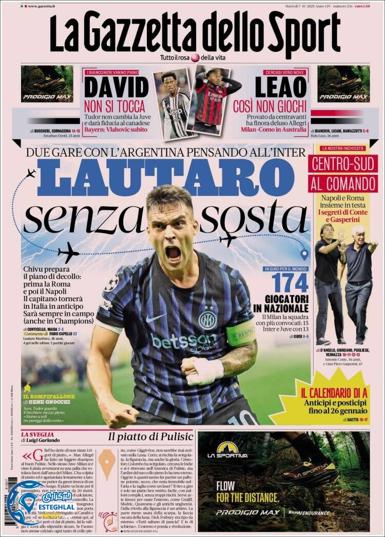 روزنامه ورزشی گاتزتا دلو اسپورت  سه شنبه 15 مهر 1404 